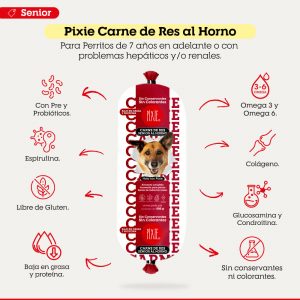 Ingredientes Pixie senior carne al horno perros Petinos